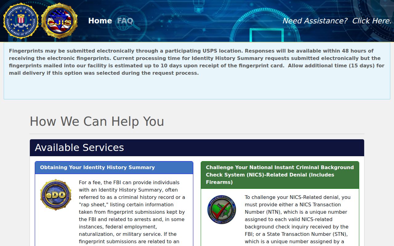 Whitley County criminal history self-review through the FBI electronic portal