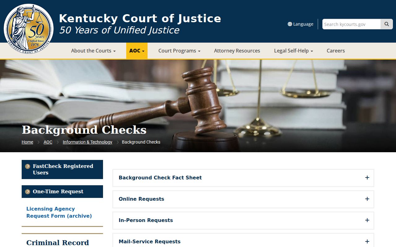 Whitley County criminal history access through AOC FastCheck