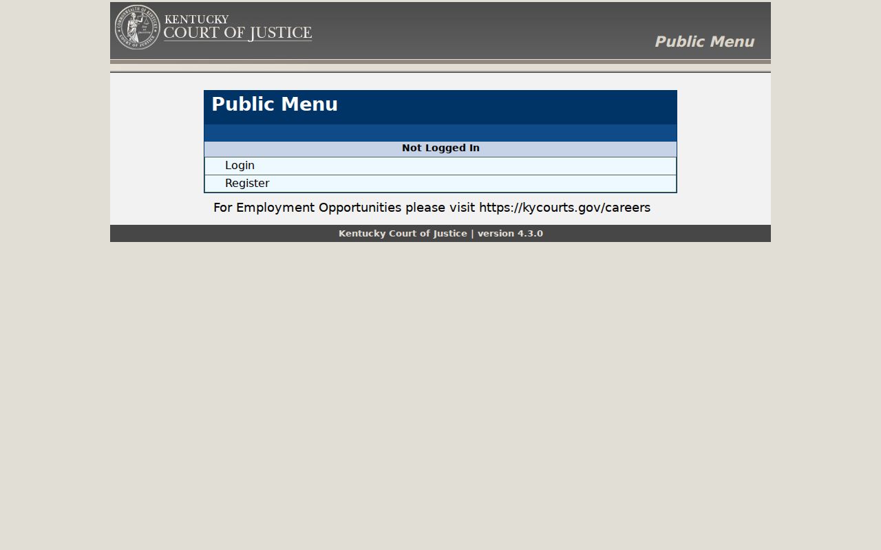 Whitley County criminal history options on the Kentucky court public menu