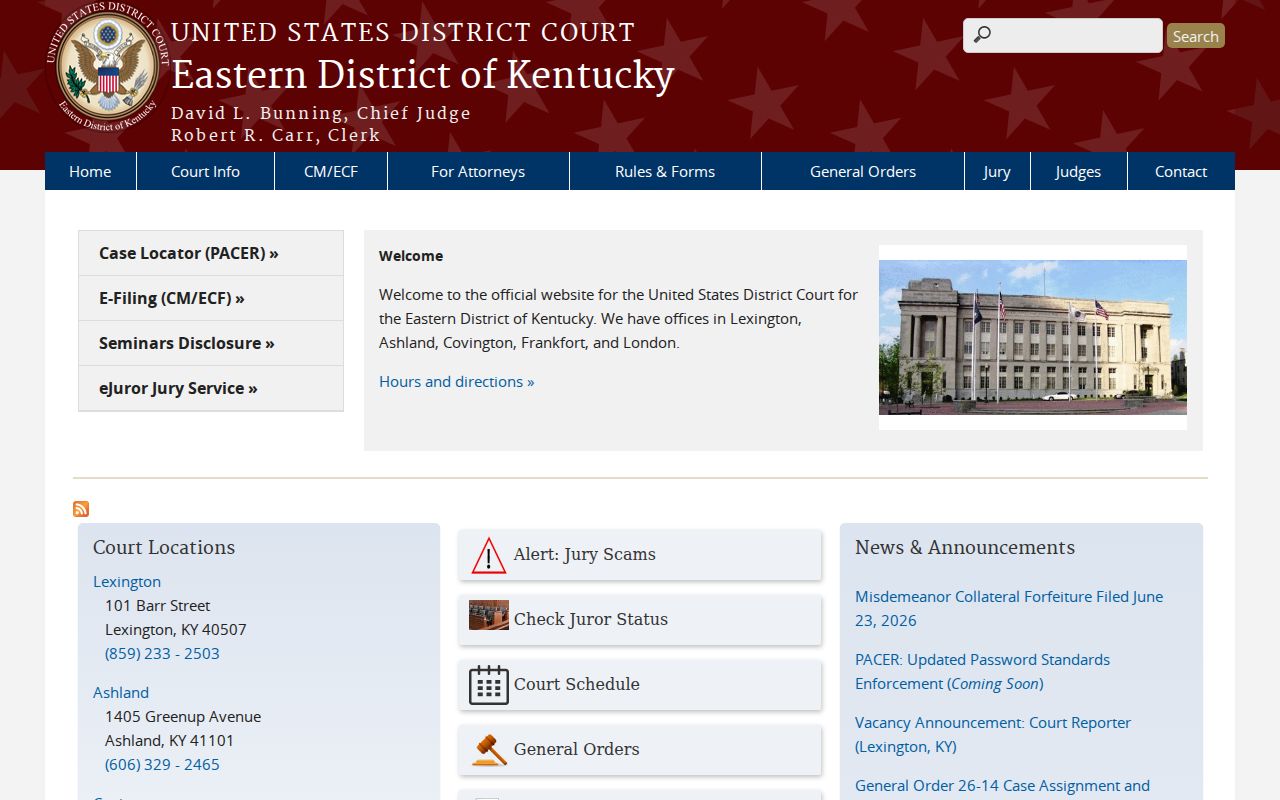 Whitley County criminal court cases federal court access page